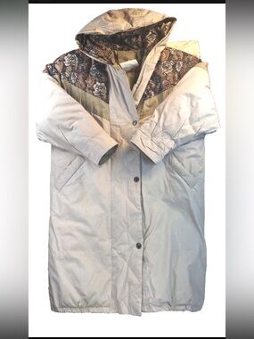 VTG 90s Cyclone Women 12 Hooded Goose Down Long Trench Puffer Jacket Coat Floral